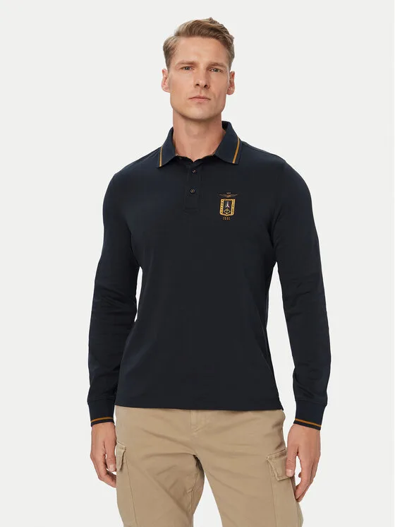 Aeronautica Militare Тениска с яка и копчета 262PO1940UJ00663 Тъмносин Regular Fit – Мъжки поло тениски