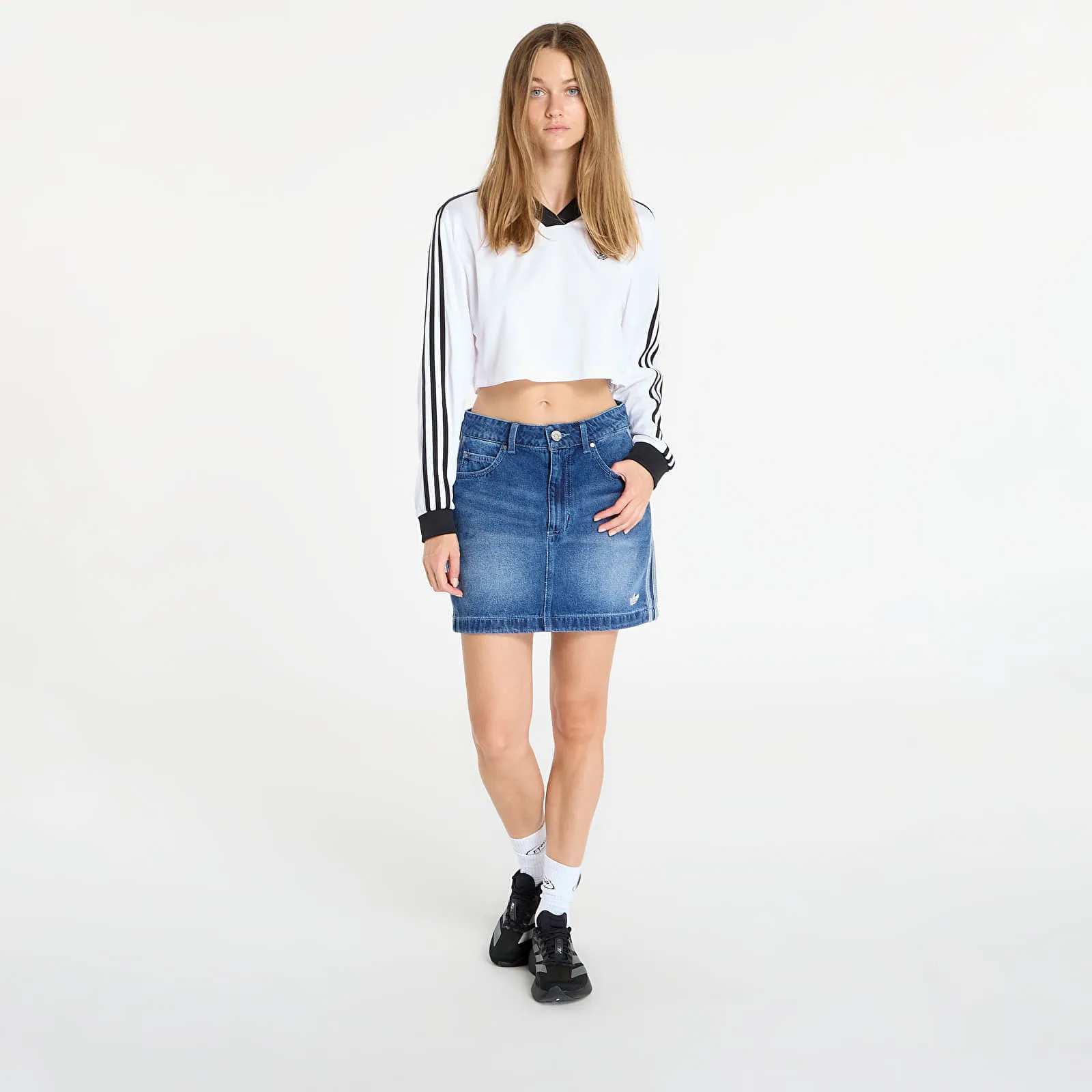 Пола adidas 3-Stripes Denim Mini Skirt Indigo Denim 36 – Дамски поли