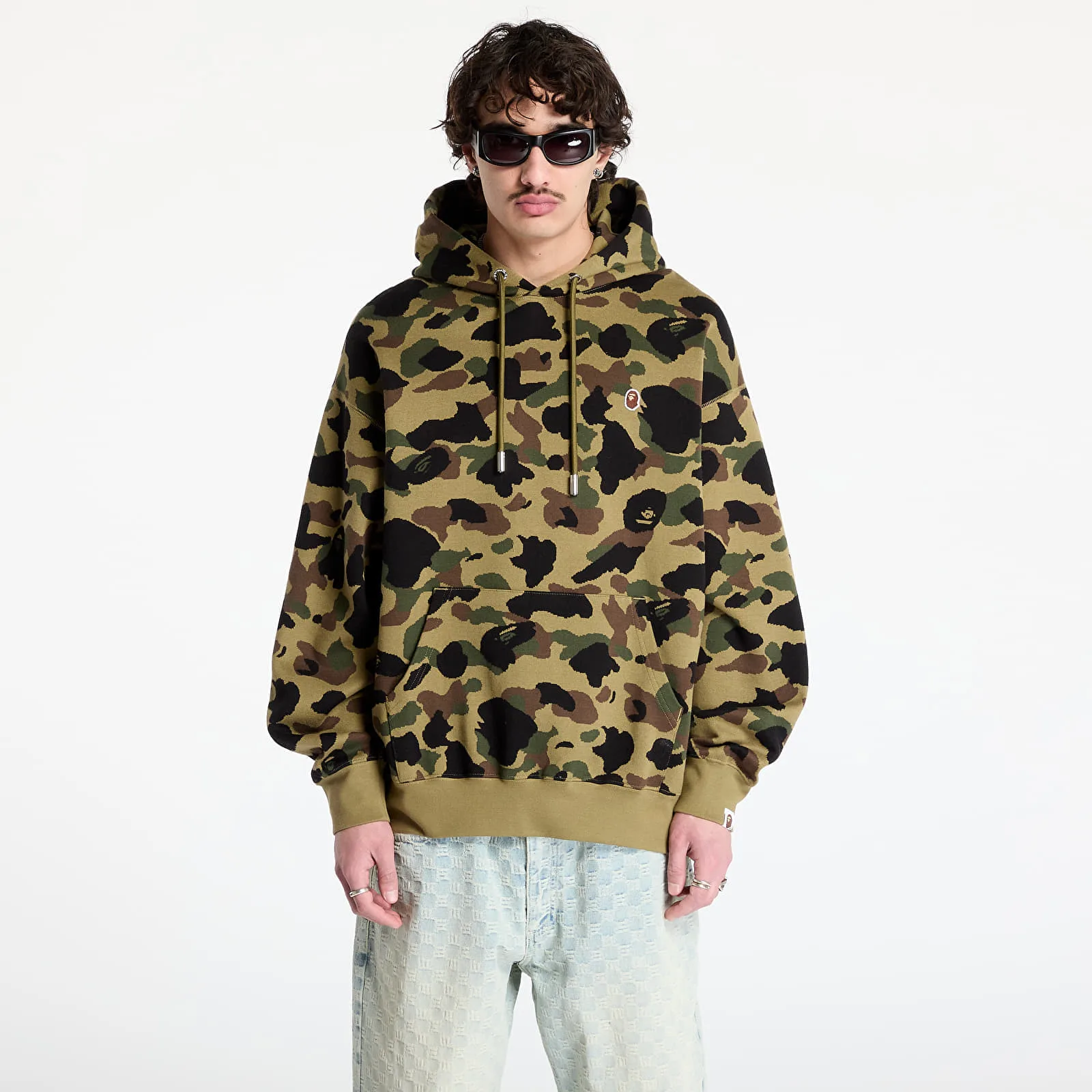Мъжки суитшърт с качулка A BATHING APE 1St Camo Jacquard One Point зелен – Green – Мъжки худита