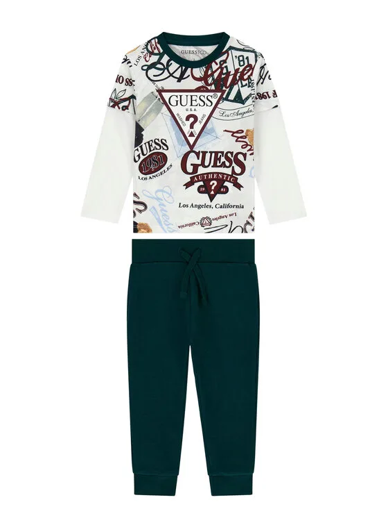 Guess Комплект блуза и панталон N6YG02 K4077 Тъмнозелен Regular Fit – Детски комплекти