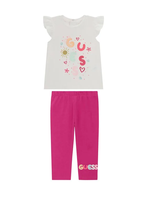 Guess Комплект тишърт и клин A6GG08 K6YW4 Бял Regular Fit – Бебешки комплекти