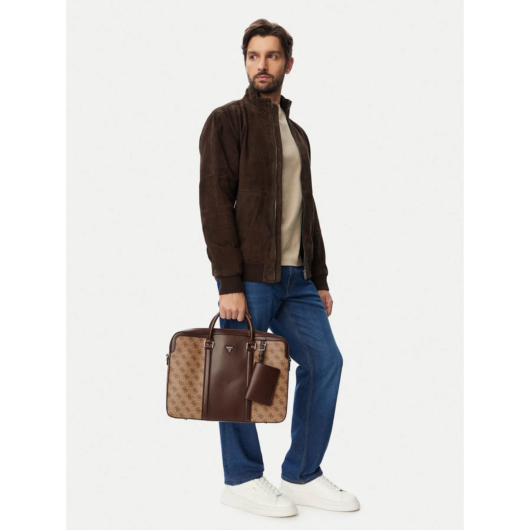 Чанта за лаптоп Guess Hmmill светлокафява – Чанти за лаптоп