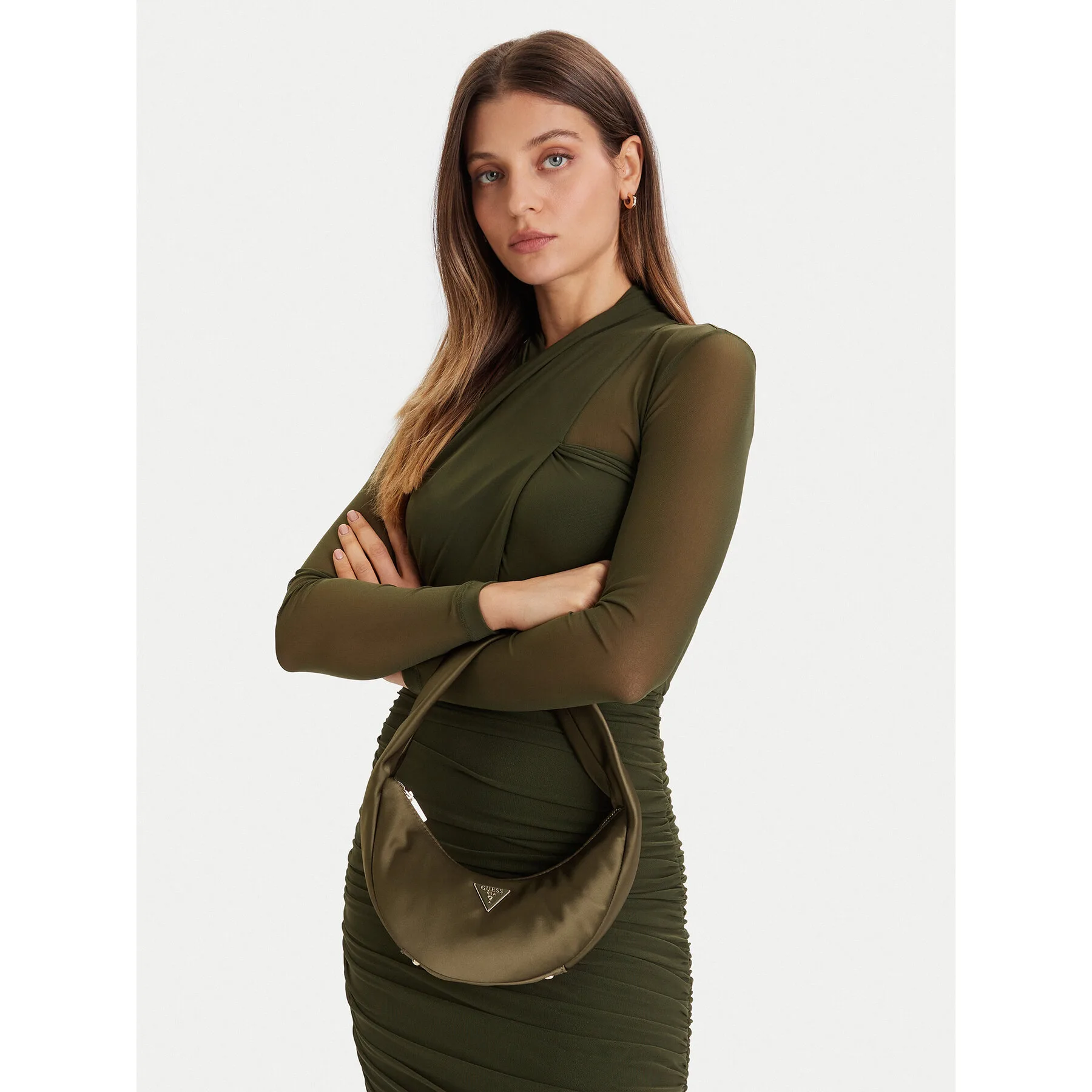 Дамска чанта Guess Sunetra Mini HWSE75 34720 Зелен – Класически дамски чанти