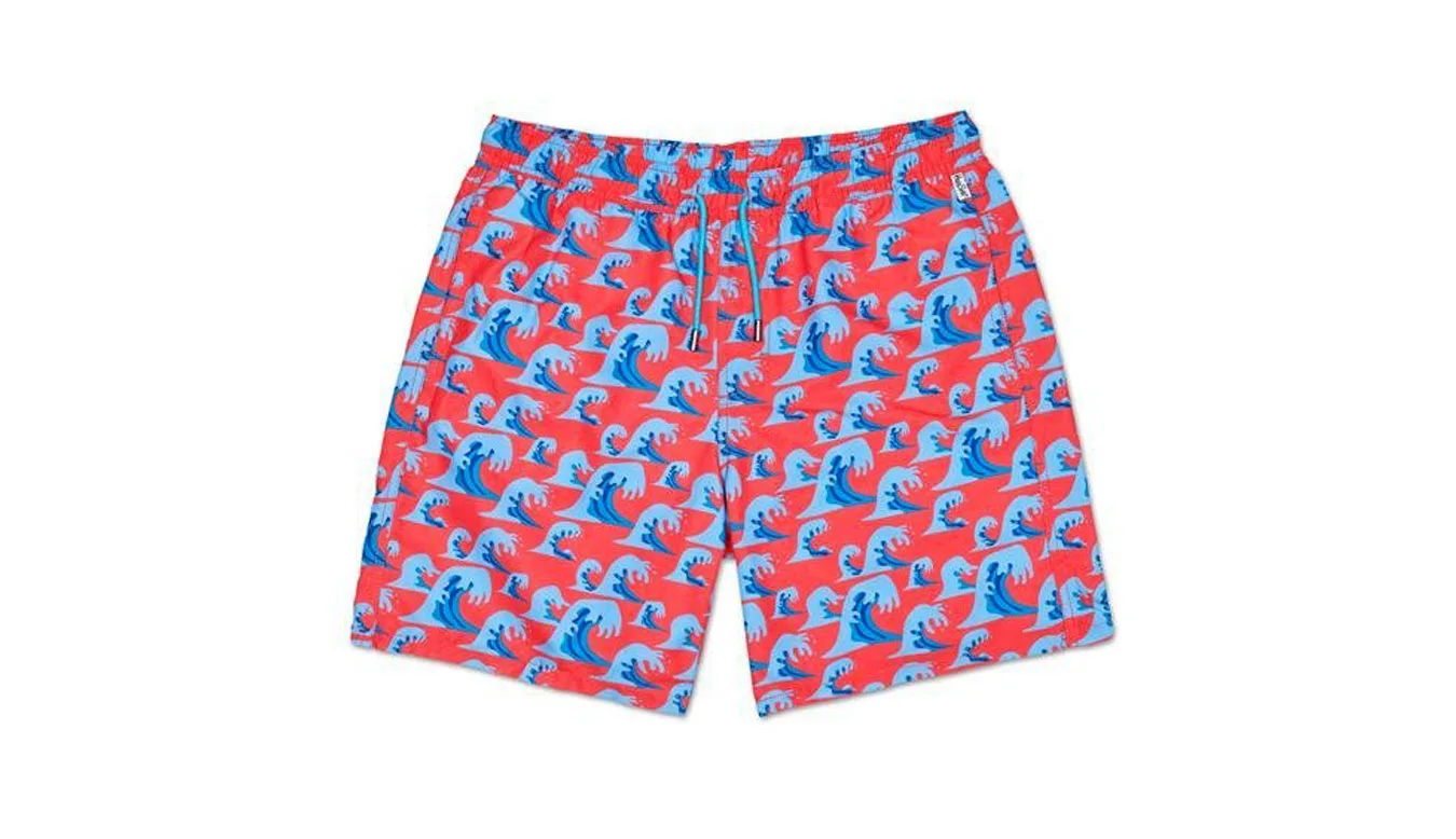 Happy Socks Wave Long Swim Shorts Homens - Vermelho - WVE123-2900-L - Size: L – Мъжки бански