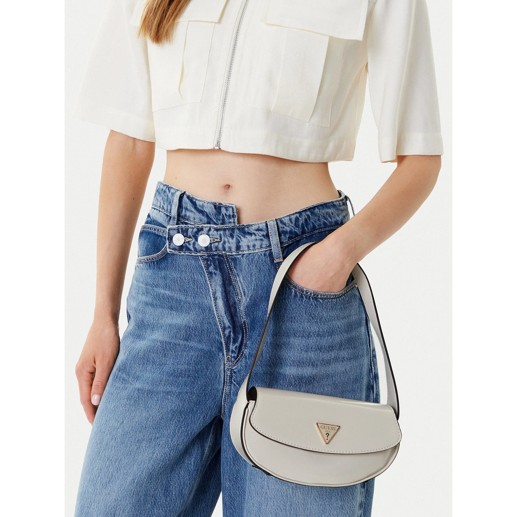 Дамска чанта Guess HWNG94 96780 Кремав – Класически дамски чанти