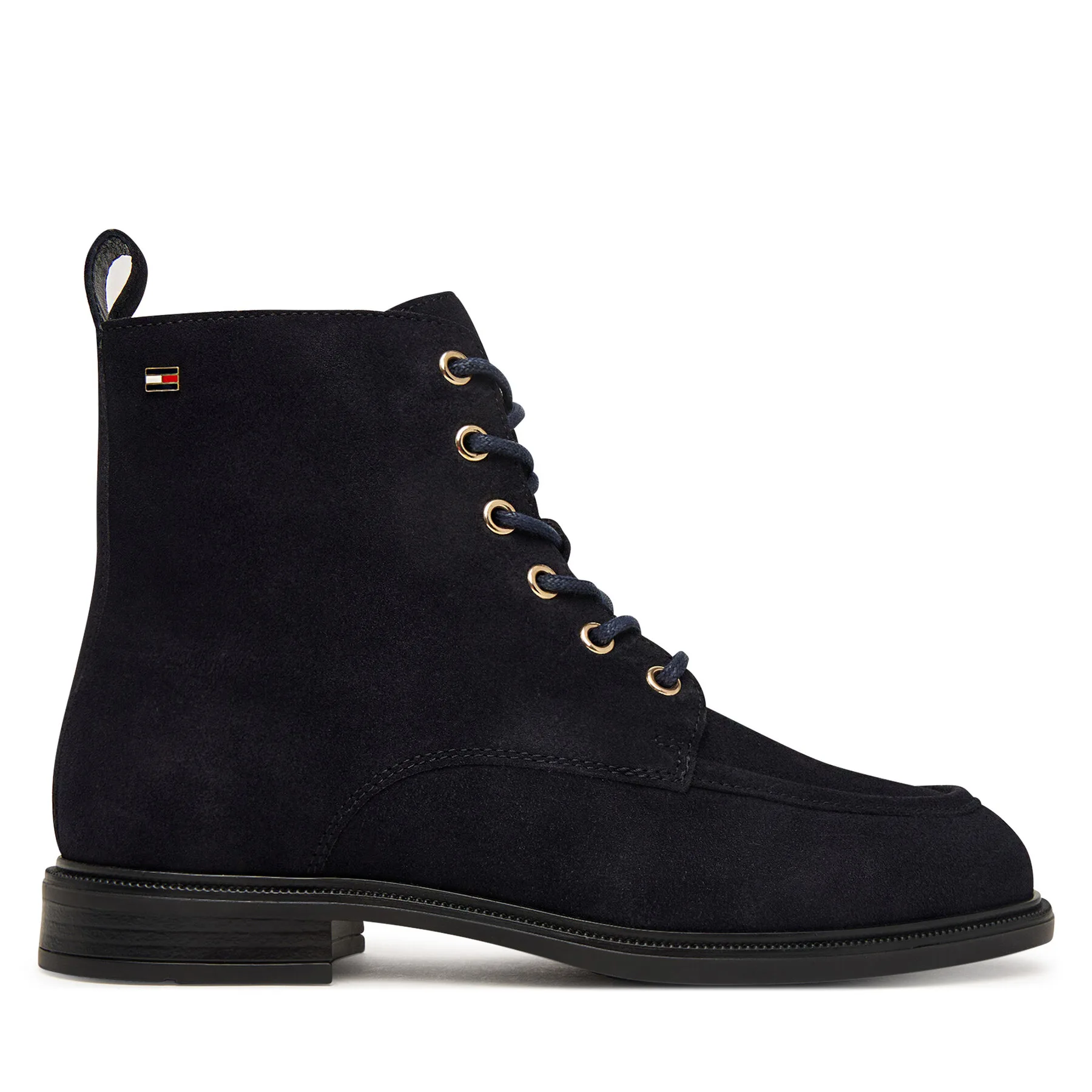 Зимни обувки Tommy Hilfiger Enamel Flag Suede Lace-Up Boot FW0FW09681 Тъмносин – Дамски равни боти