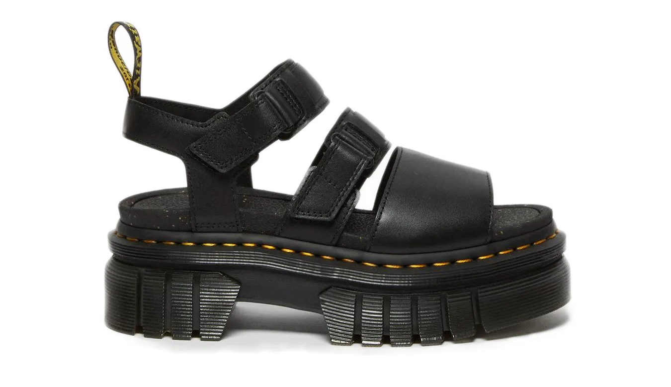 Dr. Martens Ricki Nappa Lux Leather3-Strap Platform Sandals Mulheres - Preto - DM27405001-7 - Size: 7 – Дамски сандали на платформа