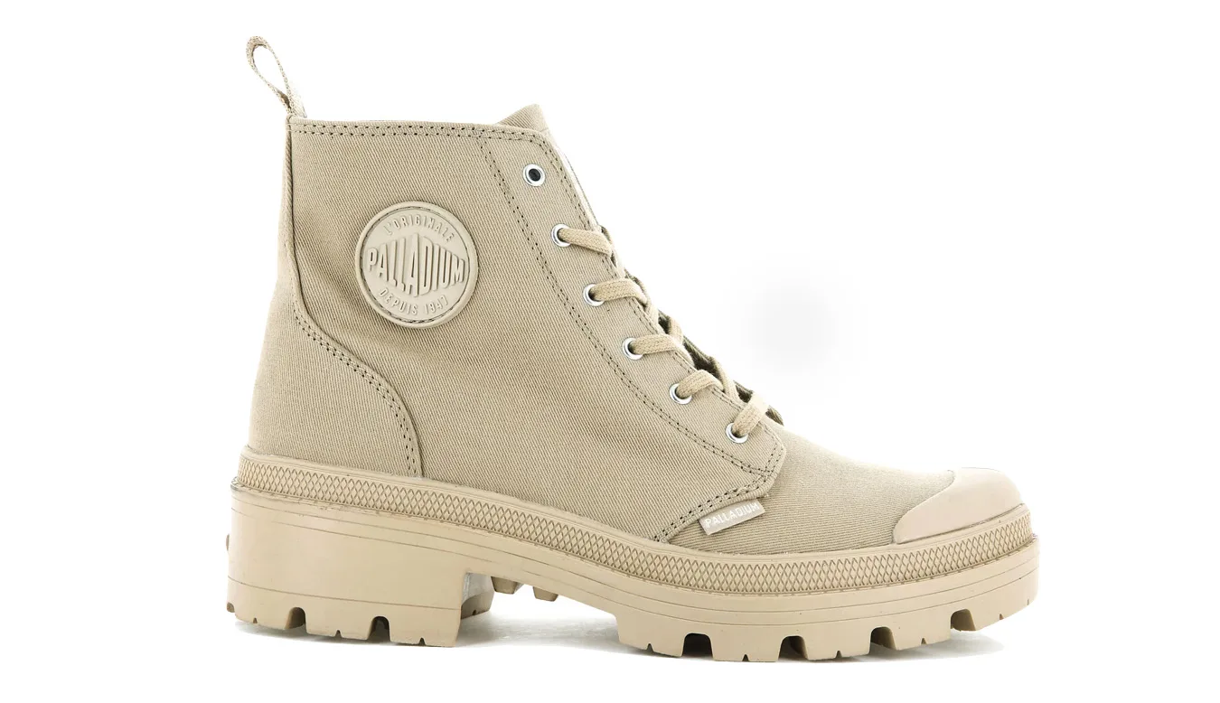 Дамски боти Palladium Pallabase Twill светлокафяви – Castanho Claro – Дамски равни боти