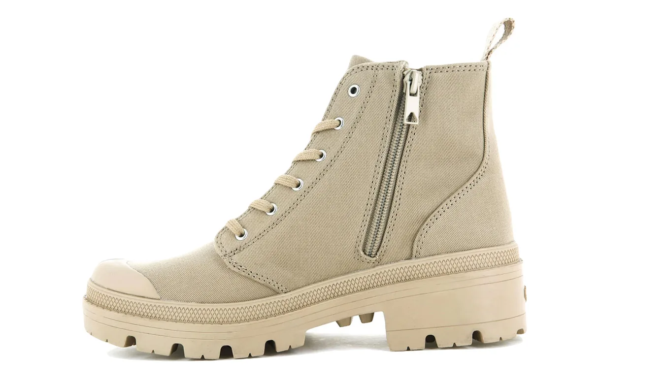 Дамски боти Palladium Pallabase Twill светлокафяви – Castanho Claro – Дамски равни боти