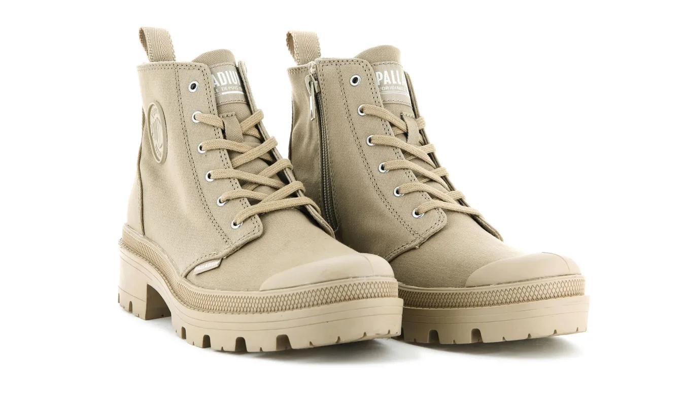 Дамски боти Palladium Pallabase Twill светлокафяви – Castanho Claro – Дамски равни боти