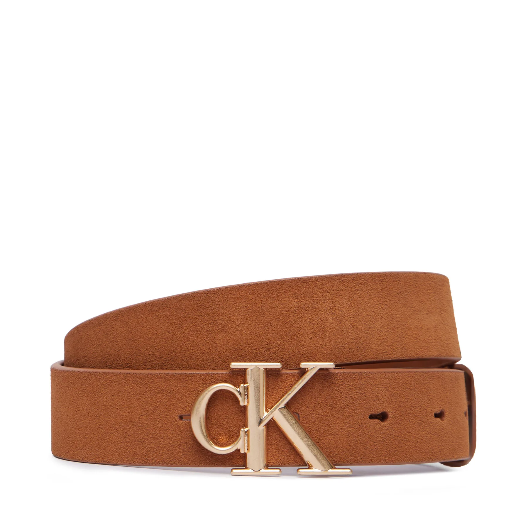 Дамски колан Calvin Klein Round Ck Buckle Suede кафяв – Дамски колани