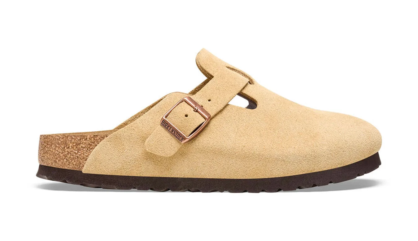 Дамски чехли Birkenstock Boston Suede Leather Narrow fit светлокафяви – Castanho Claro