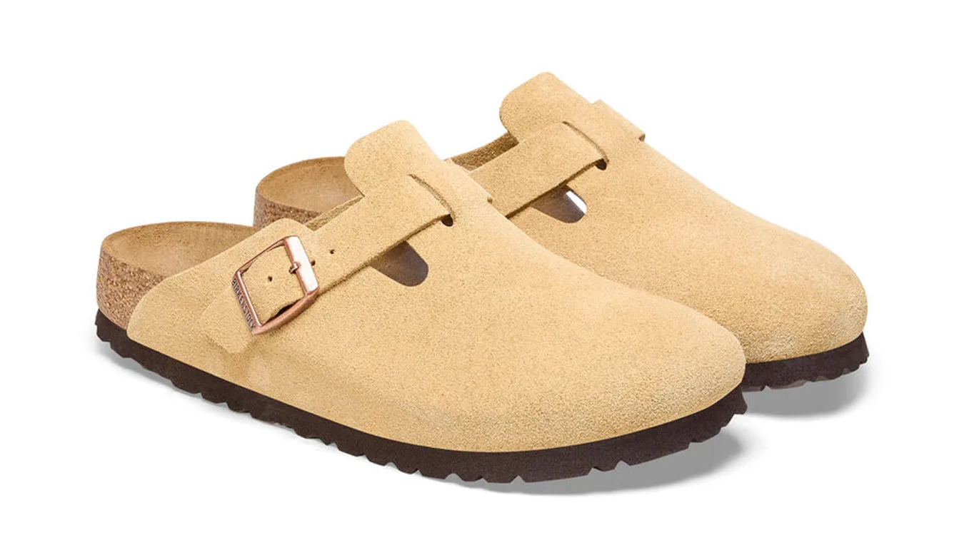 Дамски чехли Birkenstock Boston Suede Leather Narrow fit светлокафяви – Castanho Claro