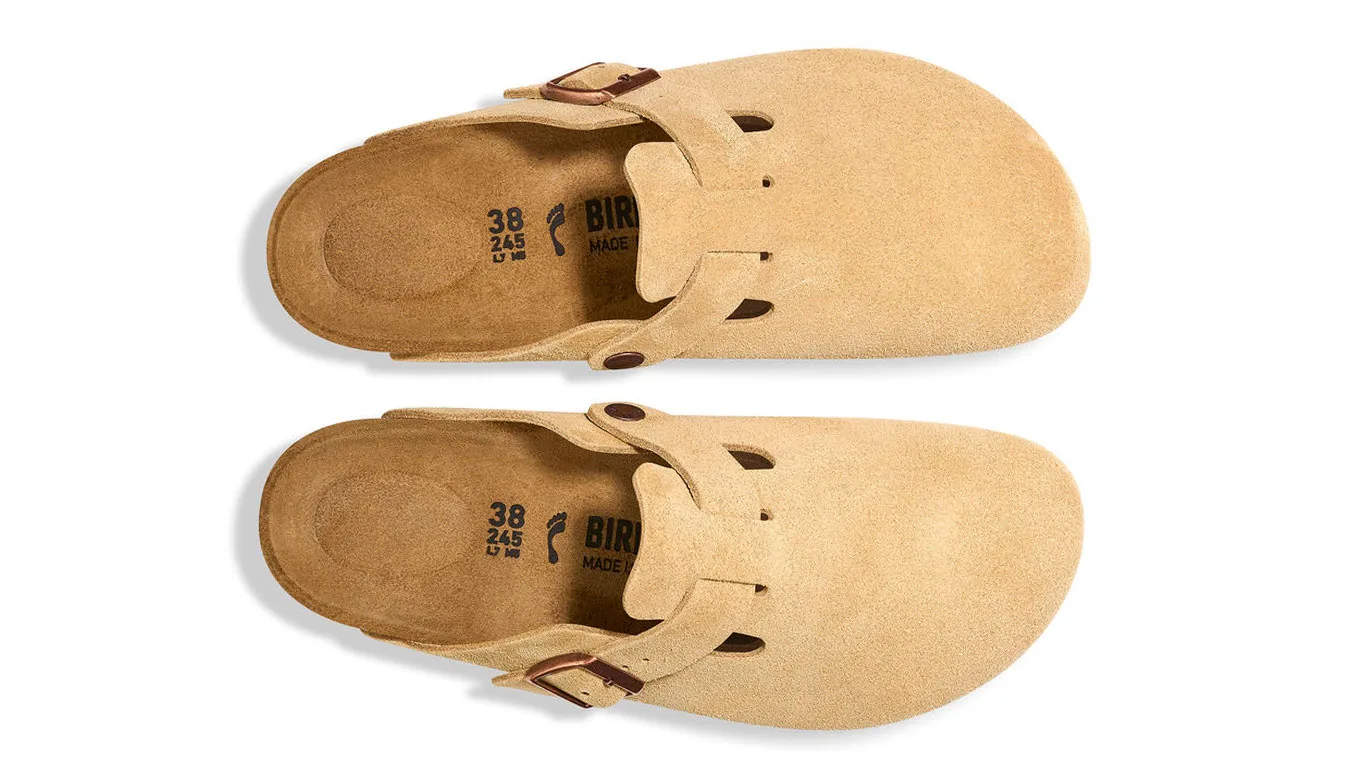 Дамски чехли Birkenstock Boston Suede Leather Narrow fit светлокафяви – Castanho Claro