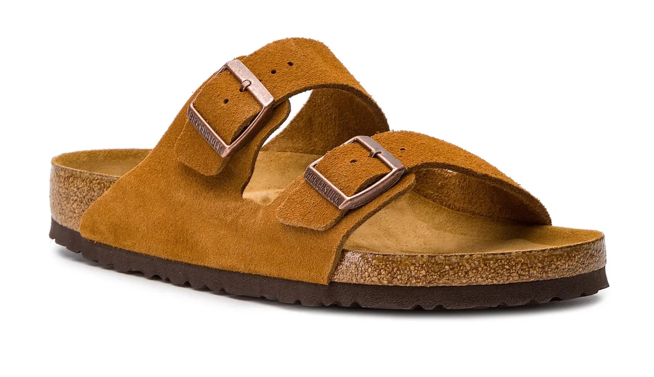 Дамски чехли Birkenstock Arizona Soft Footbed Suede Leather Narrow кафяви – Castanho