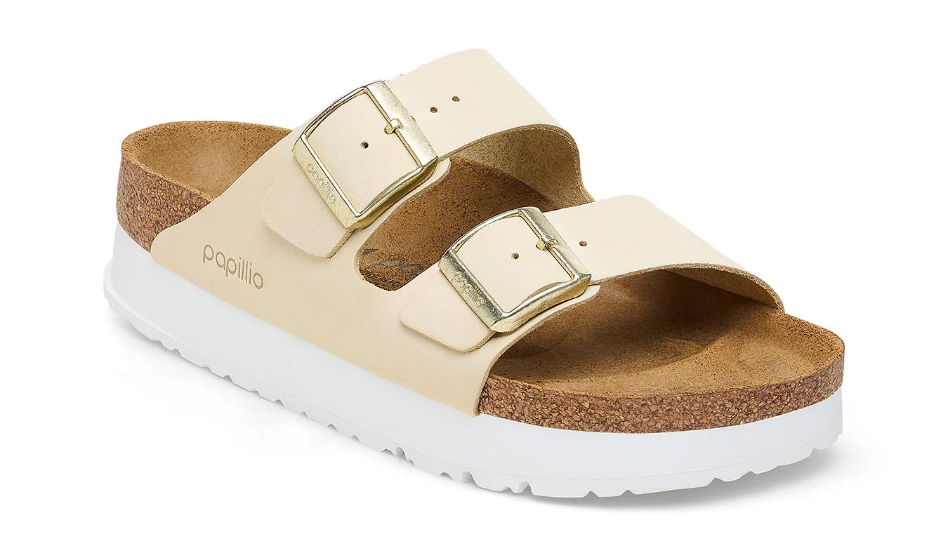Birkenstock Arizona PAP Flex Platform Nubuck Leather Narrow Fit Mulheres - Amarelo - 1026924-8 - Size: 8 – Дамски сандали на платформа
