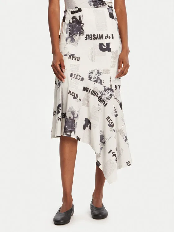 Desigual Миди пола Breaking News 25WWFK07 Бял Regular Fit – Дамски миди поли