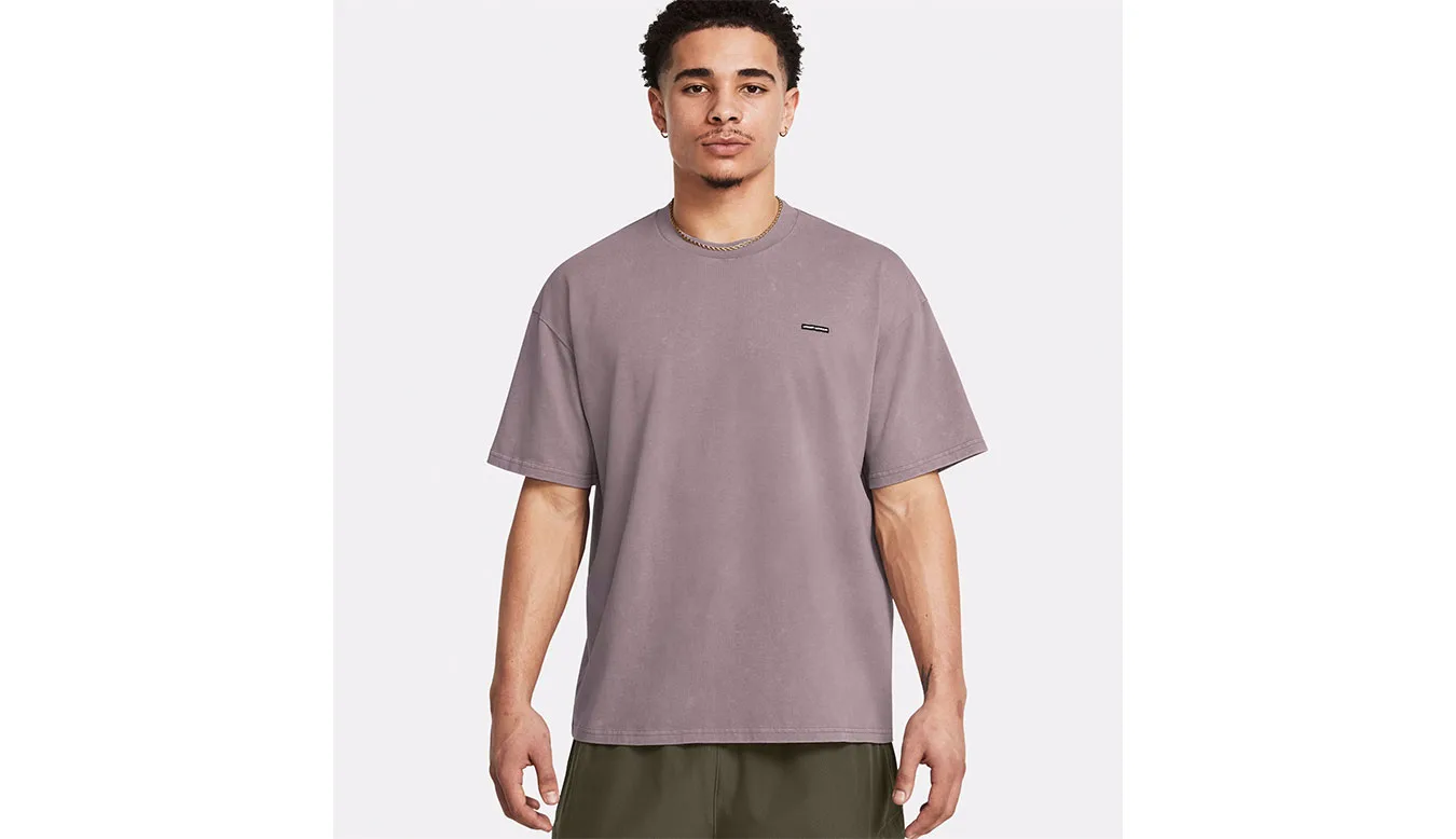 Under Armour M Icon Heavyweight Oversized Logo Wash Short Sleeve Purple Homens - Roxo - 1389147-015 – Мъжки тениски