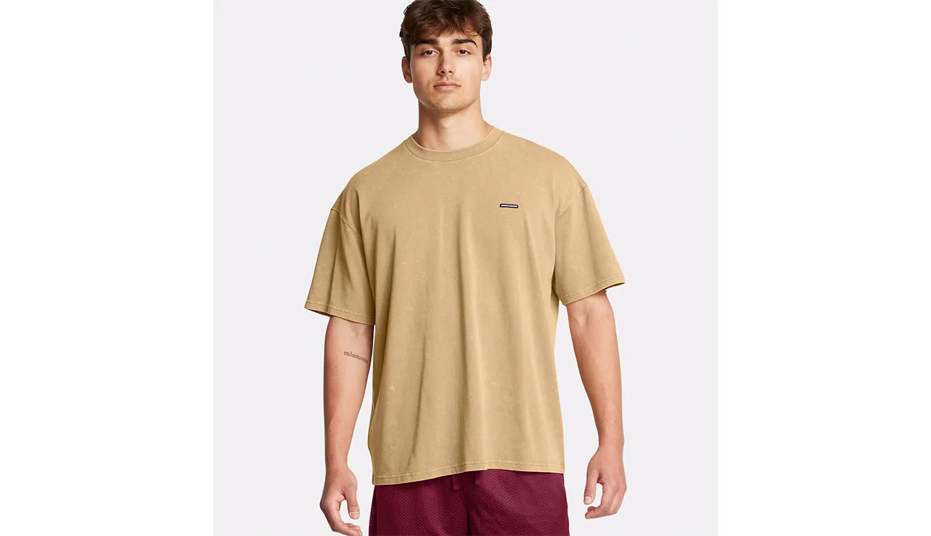 Under Armour M Icon Heavyweight Oversized Logo Wash Short Sleeve Brown Homens - Castanho - 1389147-263-M - Size: M – Мъжки тениски