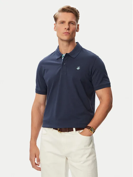 Beverly Hills Polo Club Тениска с яка и копчета P-SS26M-P450106BLU Тъмносин Regular Fit – Мъжки поло тениски