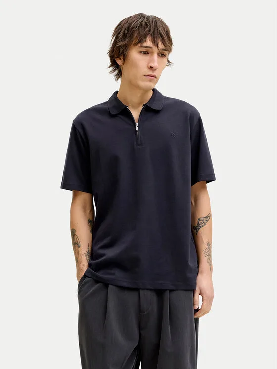 Jack & Jones Тениска с яка и копчета Blaethan 12292992 Тъмносин Regular Fit – Мъжки поло тениски