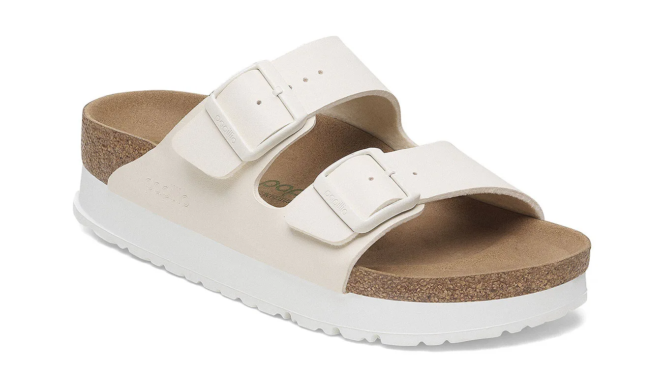 Birkenstock Arizona PAP Flex Platform Birko-Flor Narrow Fit Offwhite Mulheres - Branco sujo - 1029127 – Дамски сандали на платформа