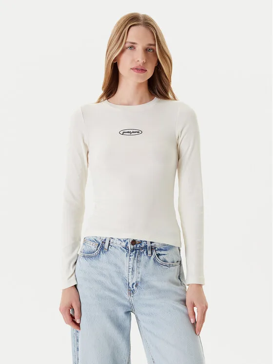 Guess Jeans Блуза W5YP38 KA0H1 Екрю Slim Fit – Кремав – Дамски блузи