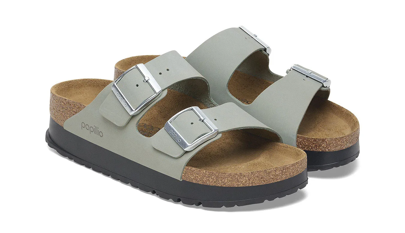 Дамски чехли Birkenstock Arizona PAP Flex Platform Nubuk Leather сиви – Cinza