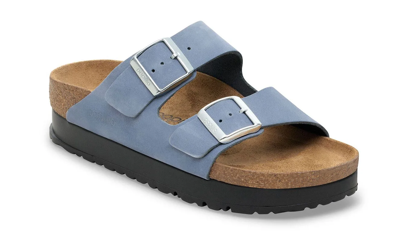 Birkenstock Arizona PAP Flex Platform Nubuk Leather Narrow Fit Blue Mulheres - Azul - 1030588 – Дамски сандали на платформа