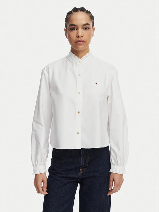 Дамска риза Tommy Hilfiger Oxford бяла – Дамски ежедневни ризи