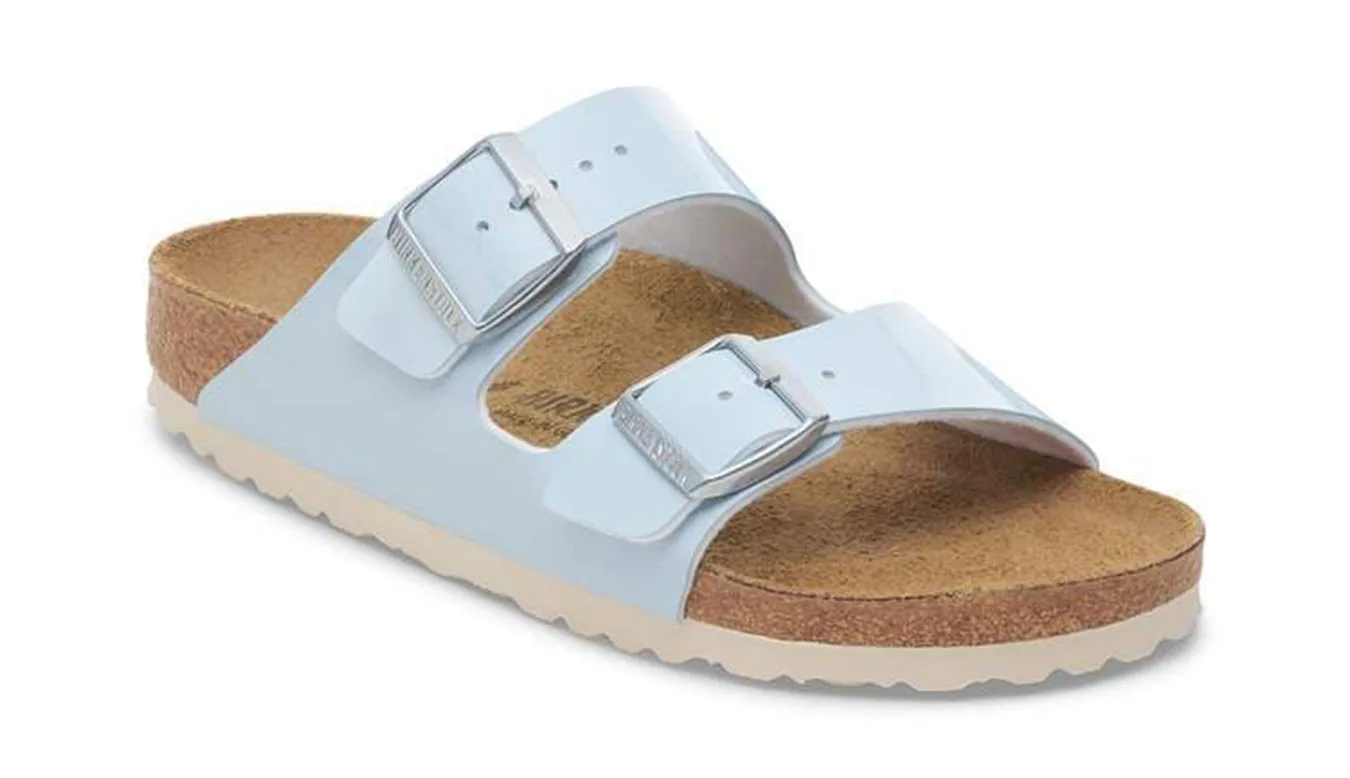 Дамски чехли Birkenstock Arizona Birko-Flor Patent Narrow Fit сини – Azul
