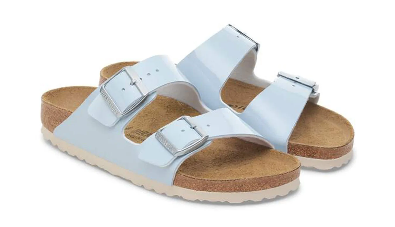 Дамски чехли Birkenstock Arizona Birko-Flor Patent Narrow Fit сини – Azul