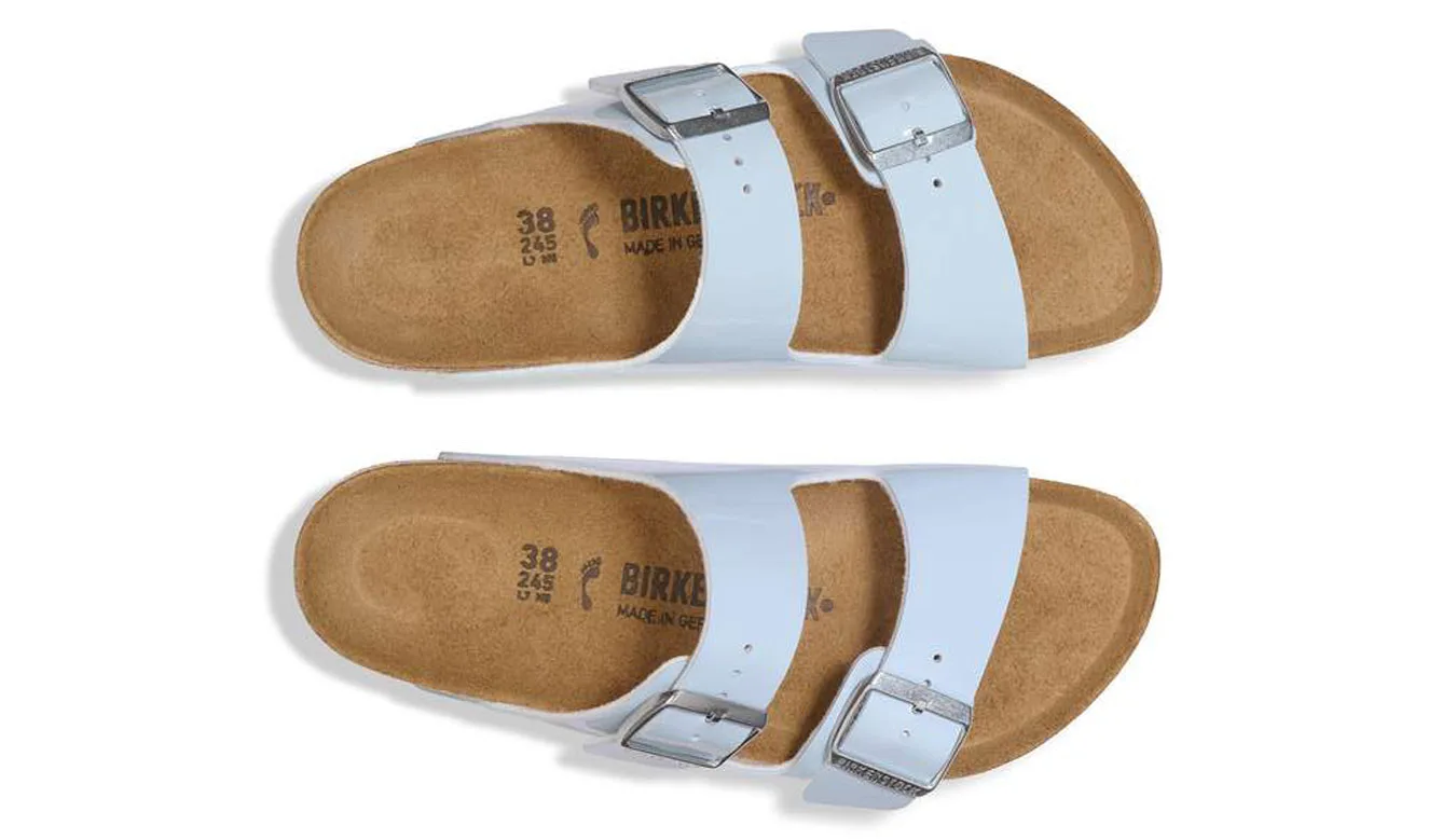 Дамски чехли Birkenstock Arizona Birko-Flor Patent Narrow Fit сини – Azul