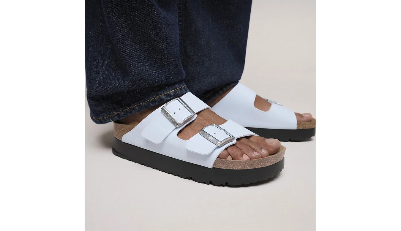 Дамски чехли Birkenstock Arizona PAP Flex Platform Birko-Flor Narrow сини – Azul
