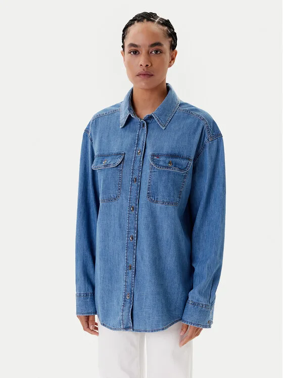Дамска риза Tommy Jeans DW0DW21073 синя – Дамски ежедневни ризи