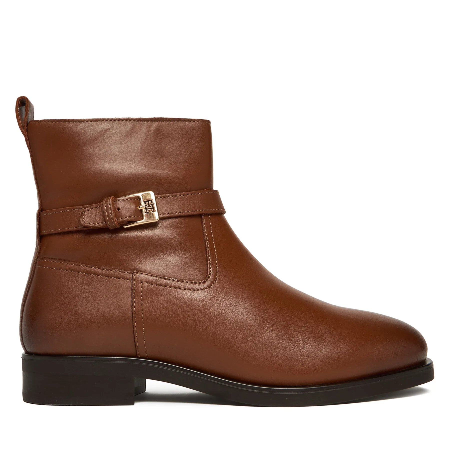 Боти Tommy Hilfiger Th Buckle Riding Leather Bootie FW0FW08781 Кафяв – Дамски равни боти