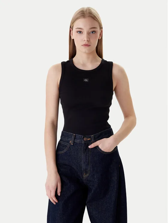 Calvin Klein топ LV047C201G Черен Slim Fit – Дамски топове