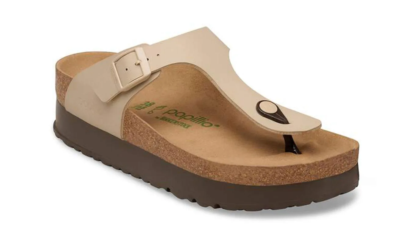 Birkenstock Gizeh Flex Platform Birko-Flor Regular Fit Sandcastle Mulheres - Castanho Claro - 1031205-8 - Size: 8 – Дамски сандали на плат…