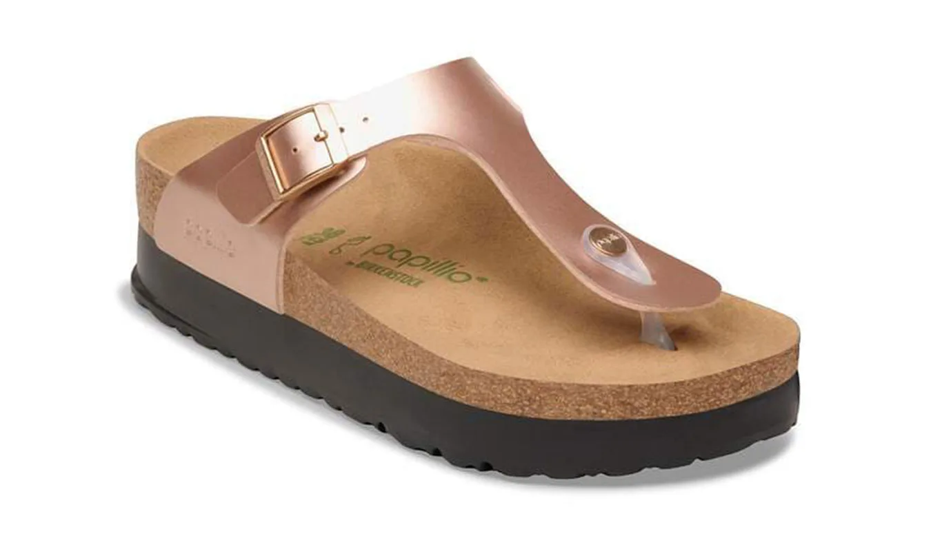 Birkenstock Gizeh Flex Platform Birko-Flor Regular Fit Electric Metallic Copper Mulheres - Gold - 1031235 – Дамски сандали на платформ…