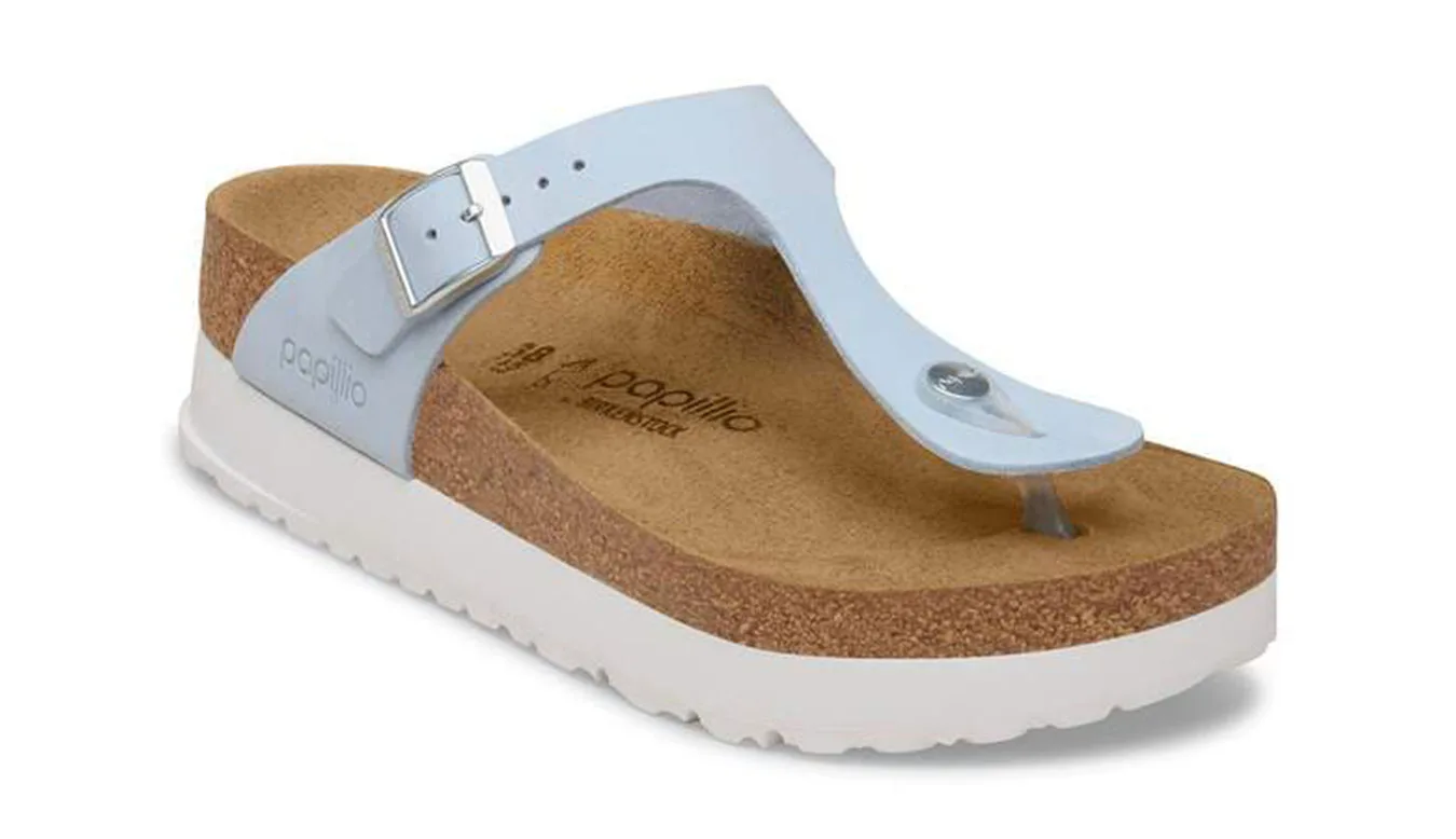 Birkenstock Gizeh Flex Platform Nubuck Leather Regular Fit Baby Blue Mulheres - Azul - 1031217 – Дамски сандали на платформа
