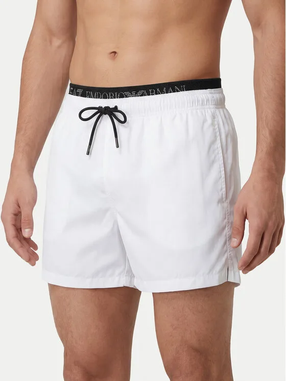 Мъжки плувни шорти EA7 Emporio Armani бели – Бял – Мъжки бански