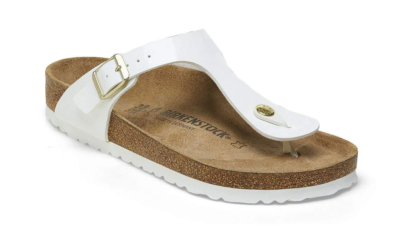 Дамски чехли Birkenstock Gizeh Birko-Flor Patent Narrow Fit бели – Branco