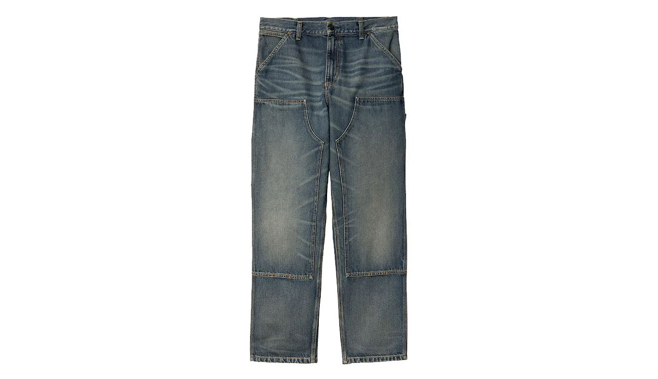 Мъжки панталон Carhartt WIP Double Knee Stone Washed син – Azul – Мъжки текстилни панталони