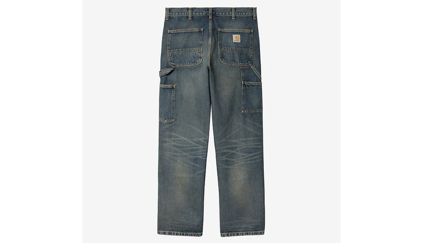 Мъжки панталон Carhartt WIP Double Knee Stone Washed син – Azul – Мъжки текстилни панталони