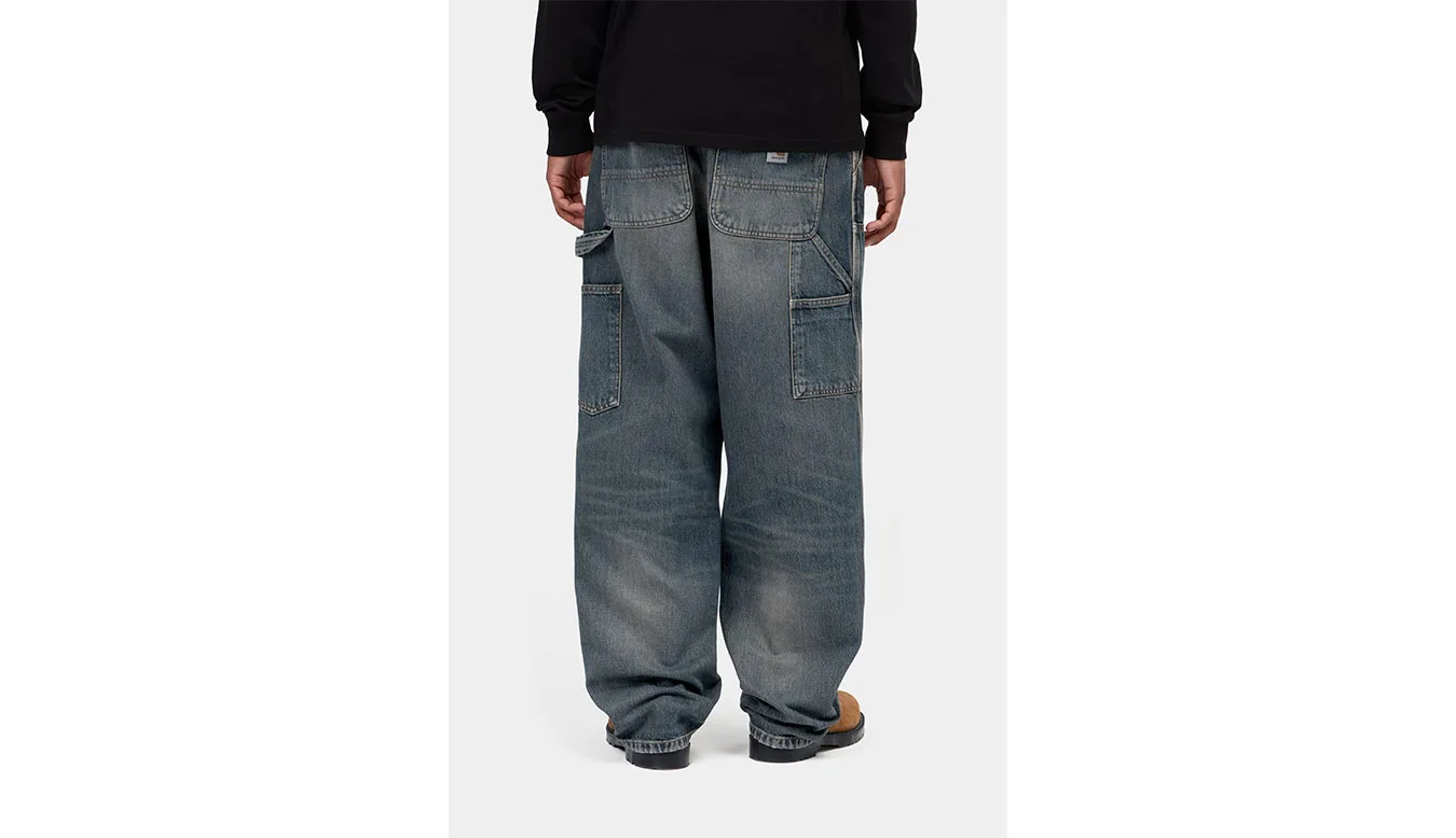 Мъжки панталон Carhartt WIP Double Knee Stone Washed син – Azul – Мъжки текстилни панталони