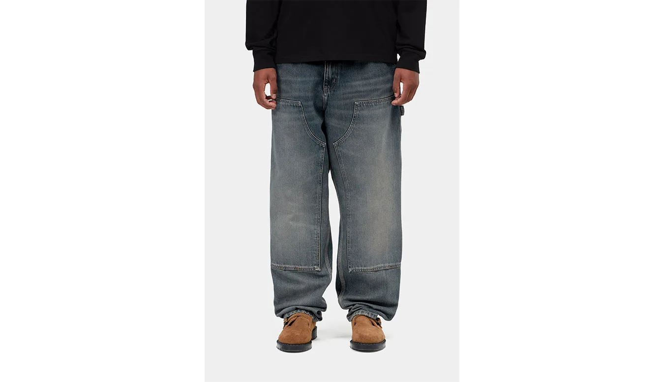 Мъжки панталон Carhartt WIP Double Knee Stone Washed син – Azul – Мъжки текстилни панталони