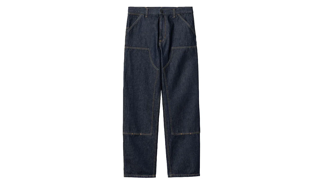 Мъжки панталон Carhartt WIP Double Knee Rinsed син – Azul – Мъжки текстилни панталони