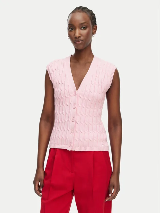 Tommy Hilfiger Елек WW0WW50075 Светлорозов Slim Fit – Дамски елеци
