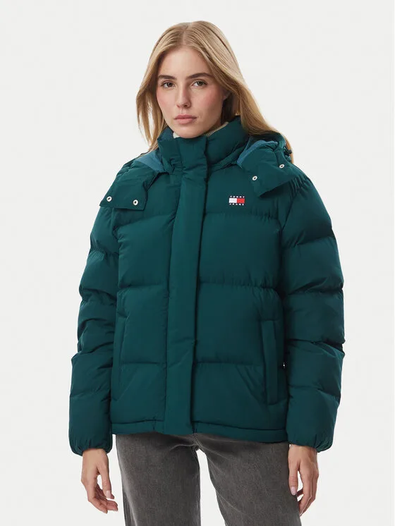 Дамско пухено яке Tommy Jeans Alaska тъмнозелено – Дамски пухени якета