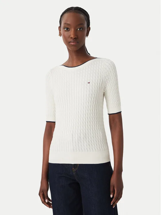 Tommy Hilfiger Блуза Fine Gg Cable Boat WW0WW50103 Светлобежов Regular Fit – Дамски блузи